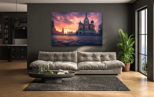 City Prints glass wall art colorful landscape and Sunset Moscow Landscape plus glass wall art decor
