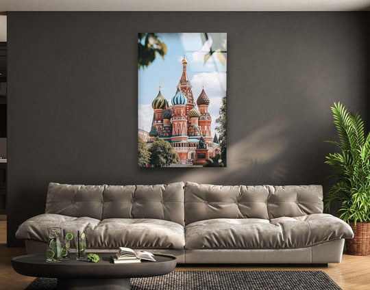 Captured in the stillness of the glass wall art, the vibrant St. Petersburg Moscow architecture brings a sense of peaceful beauty to modern home decor.