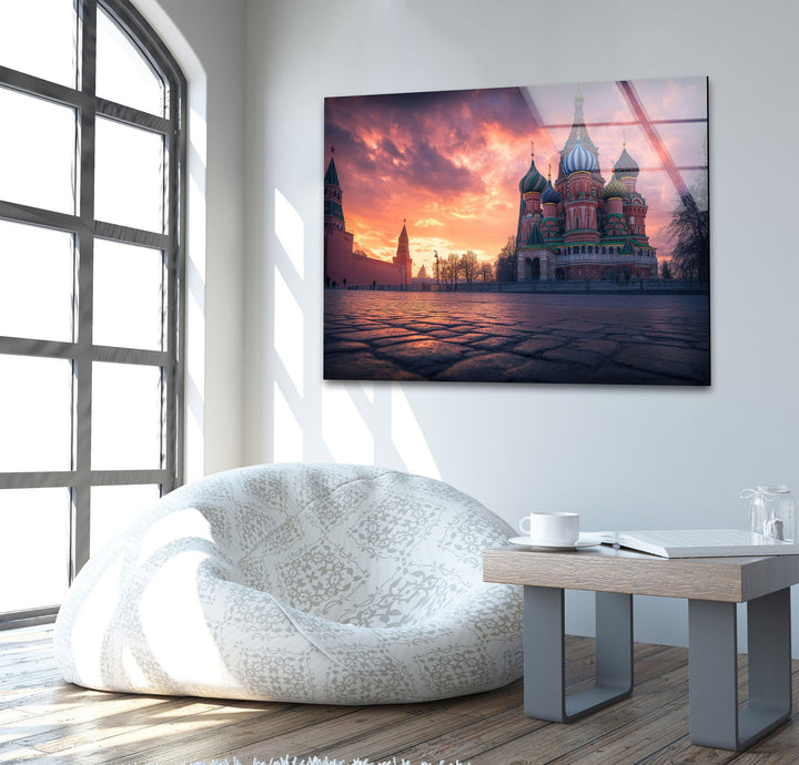Sunset Moscow Landscape Glass Wall Art glass art painting, glass art for the Wall
