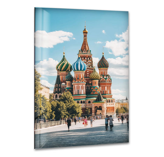 The ornate domes of Saint Basil's Cathedral are vividly captured in this Moscow city print, a piece of unique modern wall decor.