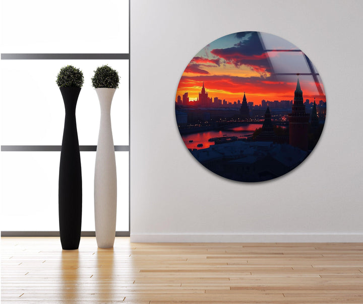 Moscow Orange Sunset Glass Wall Art photo print on glass, prints on glass wall art
