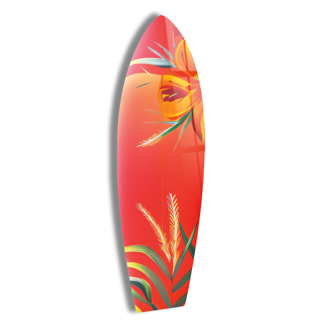 Botanisches rotes Surfbrett-Wandbild