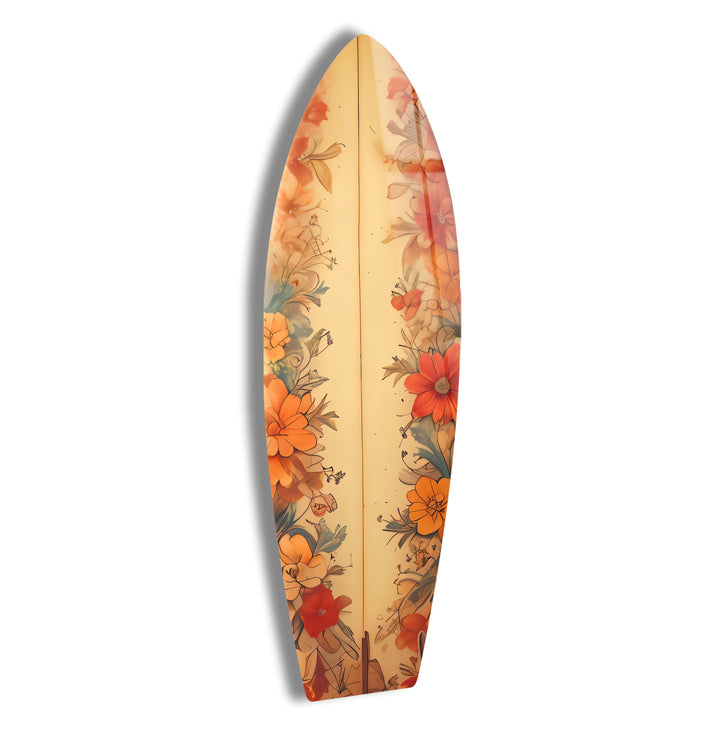 Beige tropische Blumen Surfbrett Wandkunst