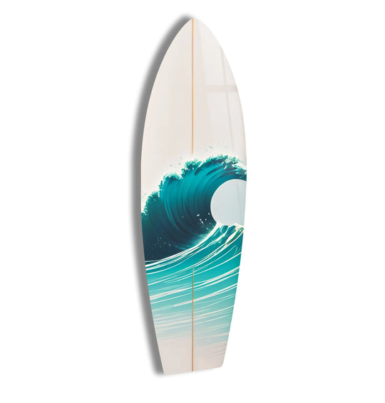 SurfBoard with sea waves and white accents modern surfboard wall art with wave design plus coastal elegance for any room