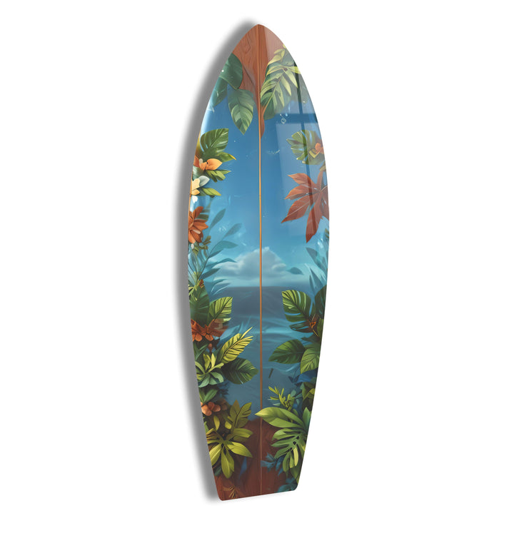 Tropische Dschungel-Surfbrett-Wandkunst – Exotisches Küstendekor