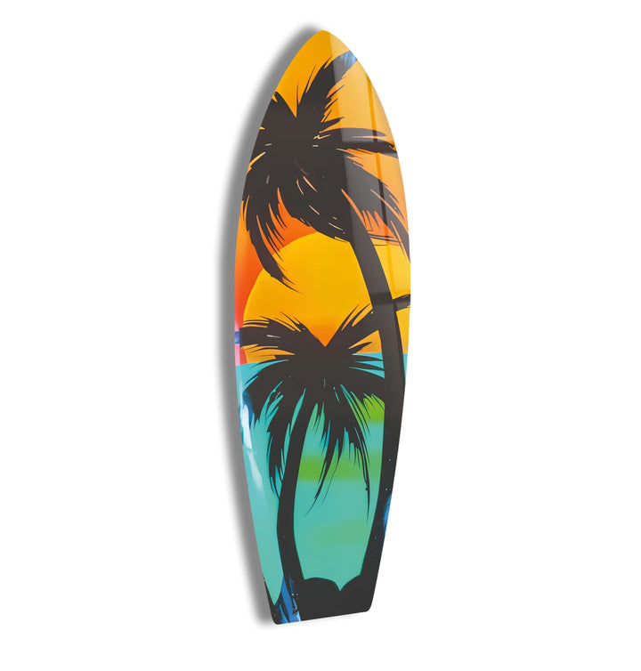 Schwarze Palmen Surfbrett Wandkunst
