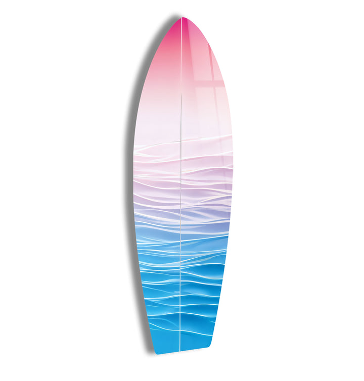 Surfbrett-Wandkunst in sanften Rosatönen