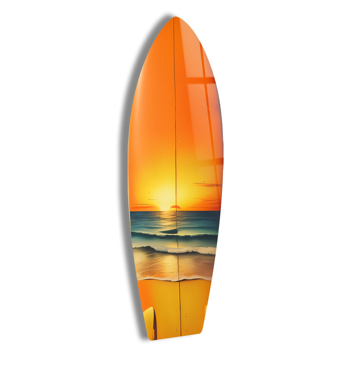 Golden Sunset Surfboard Wandkunst – Küstenstrand Dekor