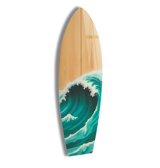SurfBoard with wave art a beach themed wall decor and Ocean Waves Surfboard Wall Art plus coastal ocean surfboard painting