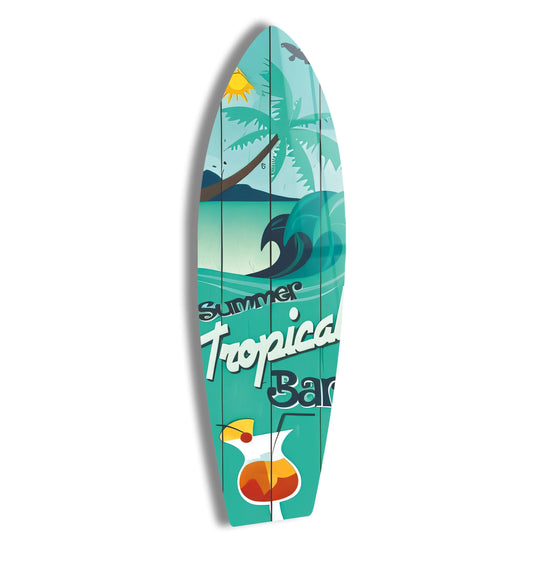 SurfBoard wall art with tropical design and summer colors plus surfboard theme and beach wall art