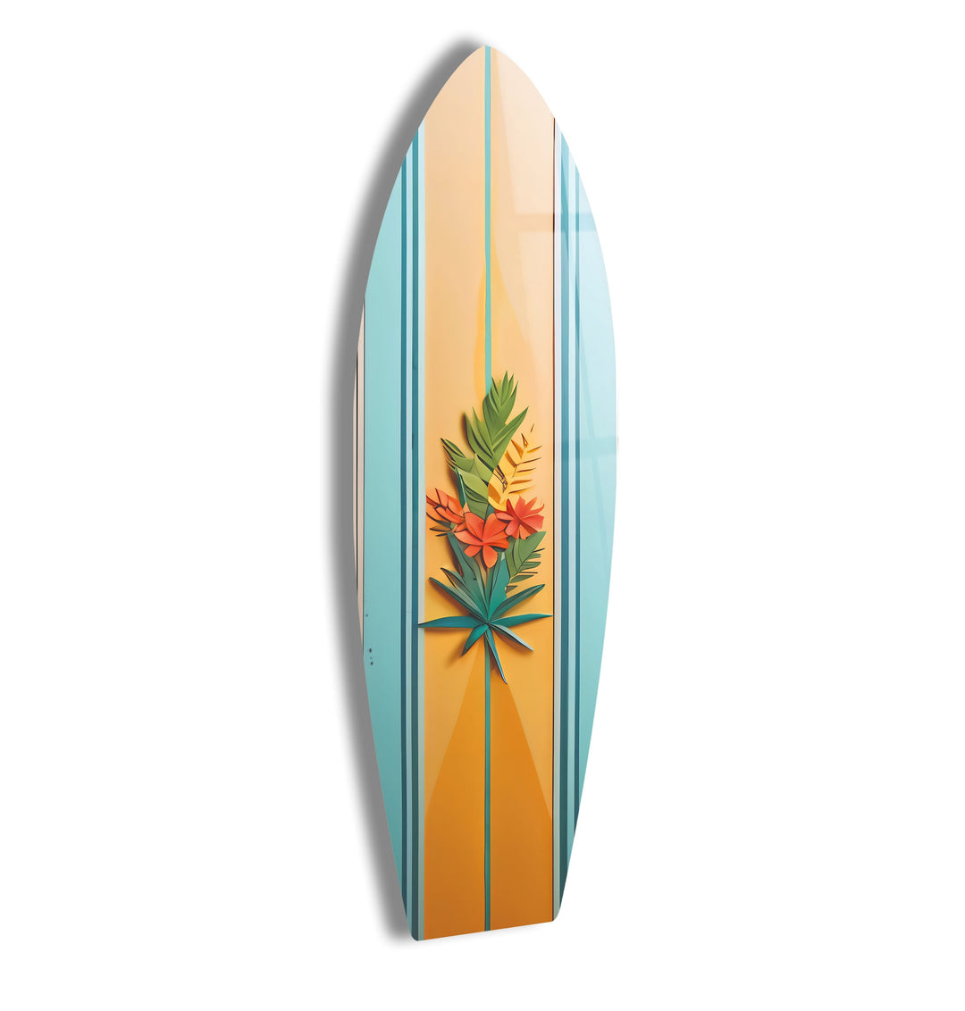 Orange und Blau Botanische Surfbrett Wandkunst