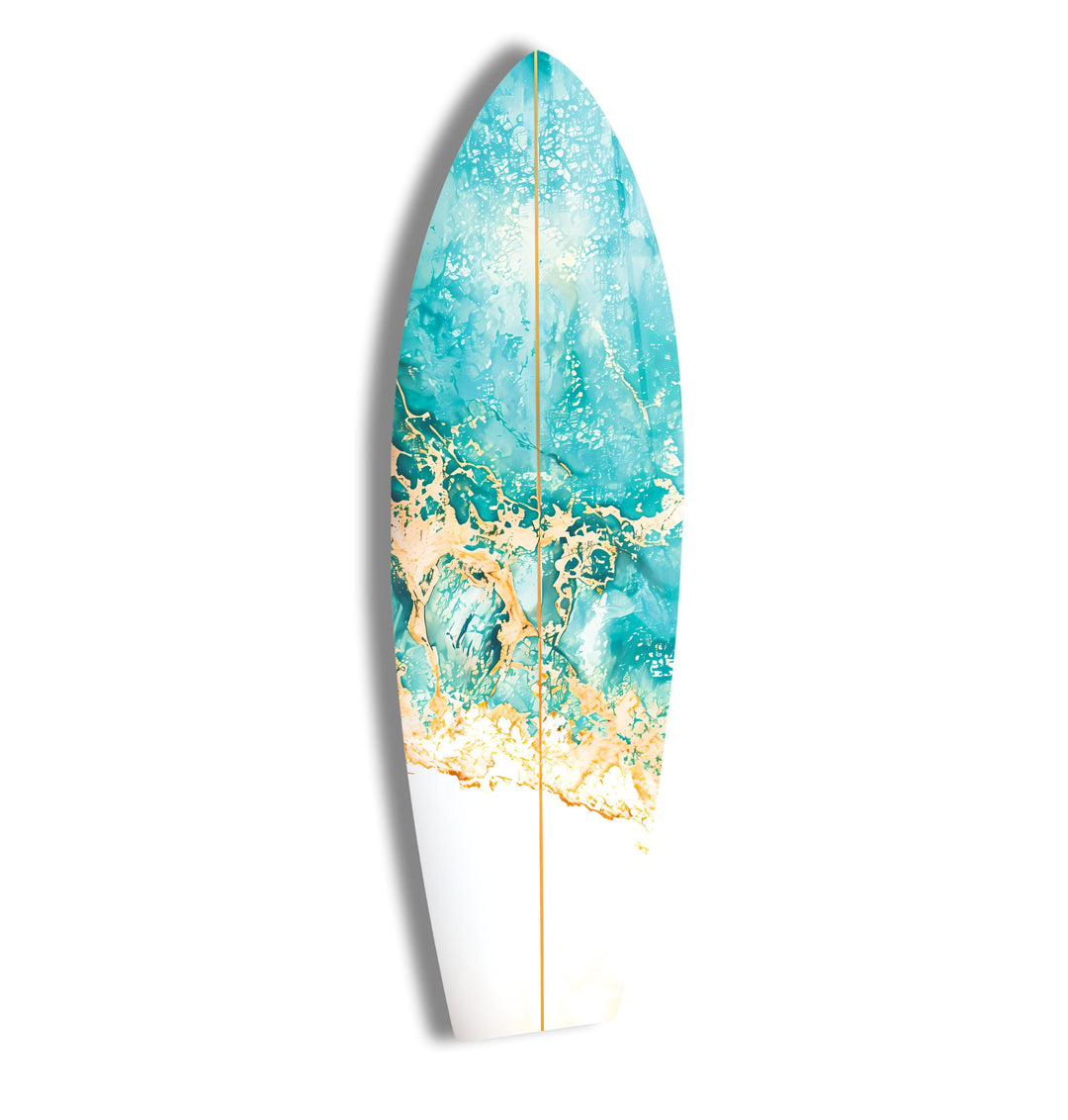 Gold Details Blue Abstract Surfboard Wall Art