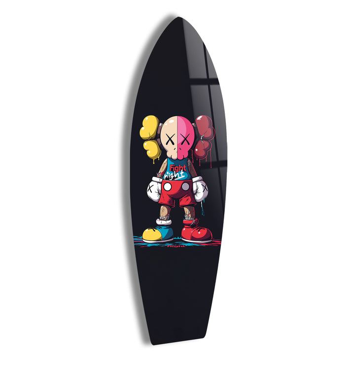 Von Kaws inspirierte Surfbrett-Wandkunst – Bunte Figurine &amp; Graffiti-Pop-Art