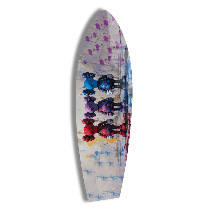 Abstrakte Surfbrett-Wandkunst – Farbenfrohe moderne Kunst auf einem Surfbrett