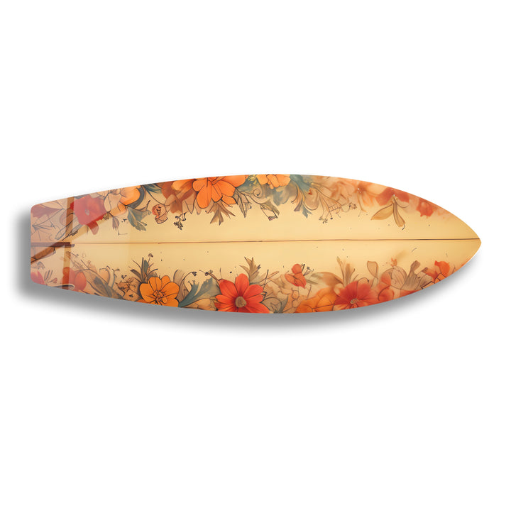 Beige tropische Blumen Surfbrett Wandkunst