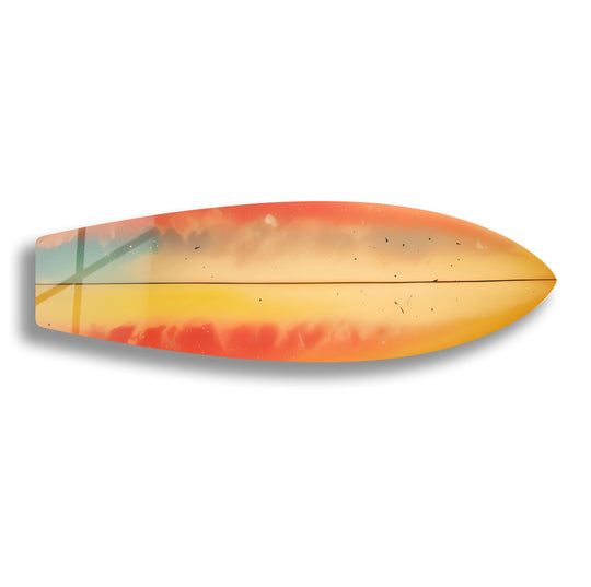 Soft colors art surfboard glass wall art features a clean edge and smooth borders.