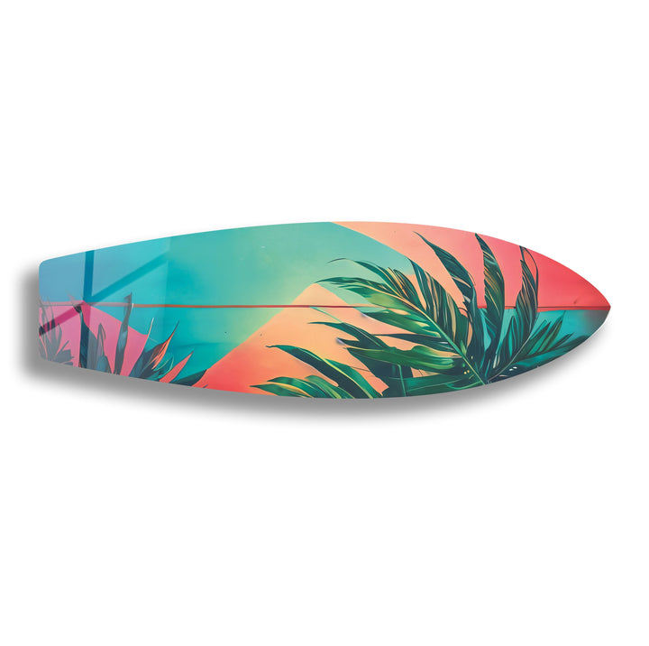 Rosa-blaue Palmblatt-Surfbrett-Wandkunst