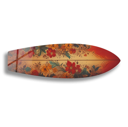 SurfBoard with vintage flowers and surfboard inspired design and floral charm is a unique surfboard wall art decor piece