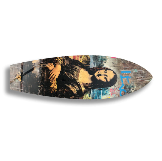 SurfBoard Mona Lisa Graffiti Surfboard Wall Art and urban street pop art decor with a modern urban street style