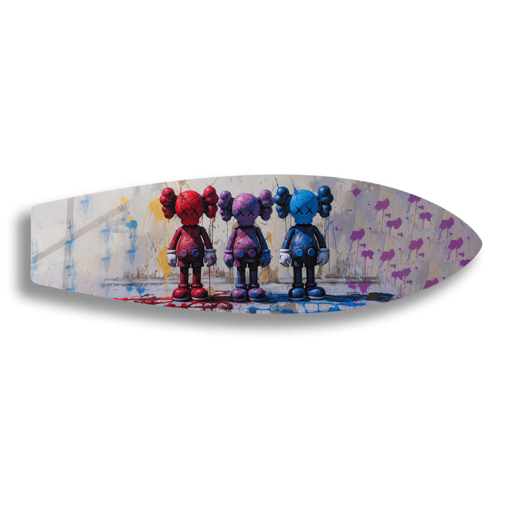 Abstrakte Surfbrett-Wandkunst – Farbenfrohe moderne Kunst auf einem Surfbrett