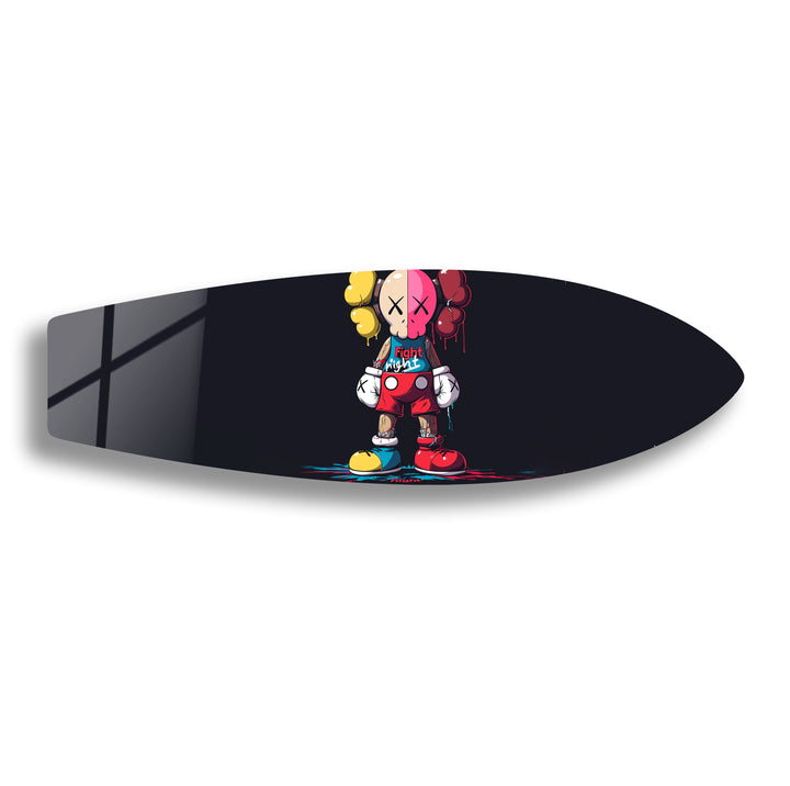 Von Kaws inspirierte Surfbrett-Wandkunst – Bunte Figurine &amp; Graffiti-Pop-Art