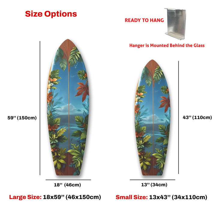 Tropische Dschungel-Surfbrett-Wandkunst – Exotisches Küstendekor