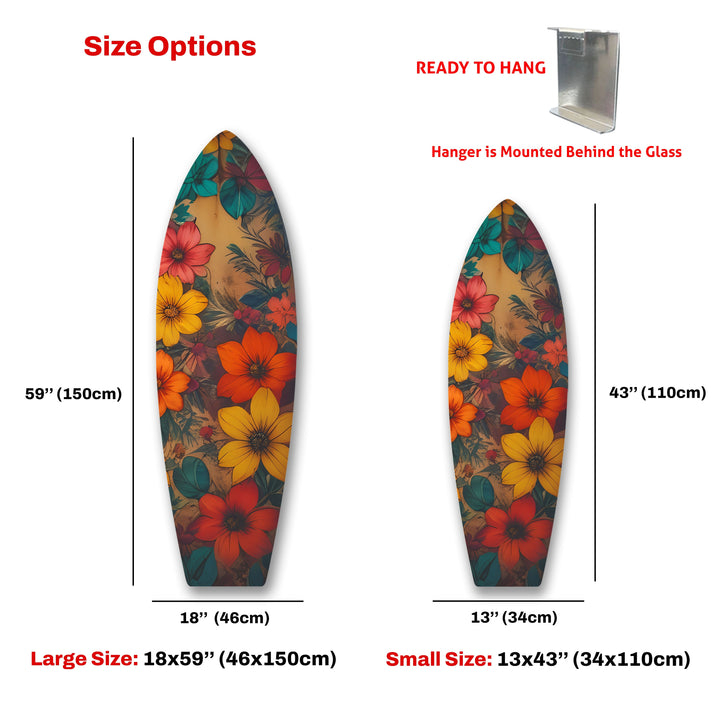 Gelb-rote Vintage-Blumen-Surfbrett-Wandkunst