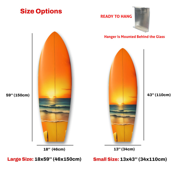 Golden Sunset Surfboard Wandkunst – Küstenstrand Dekor