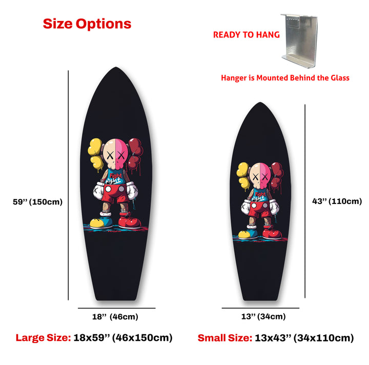 Von Kaws inspirierte Surfbrett-Wandkunst – Bunte Figurine &amp; Graffiti-Pop-Art