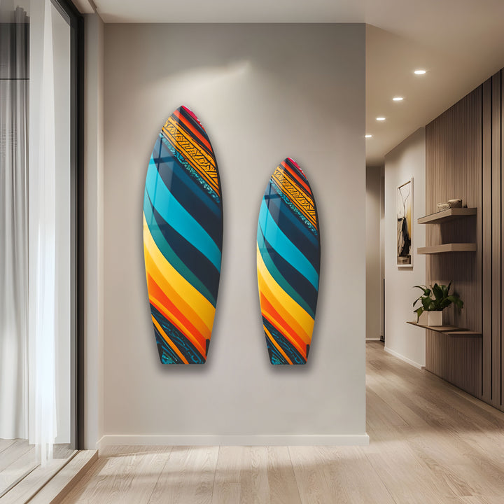 Blau Orange Kunst Surfbrett Wandkunst