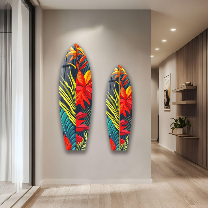 Rotes botanisches Surfbrett-Wandbild