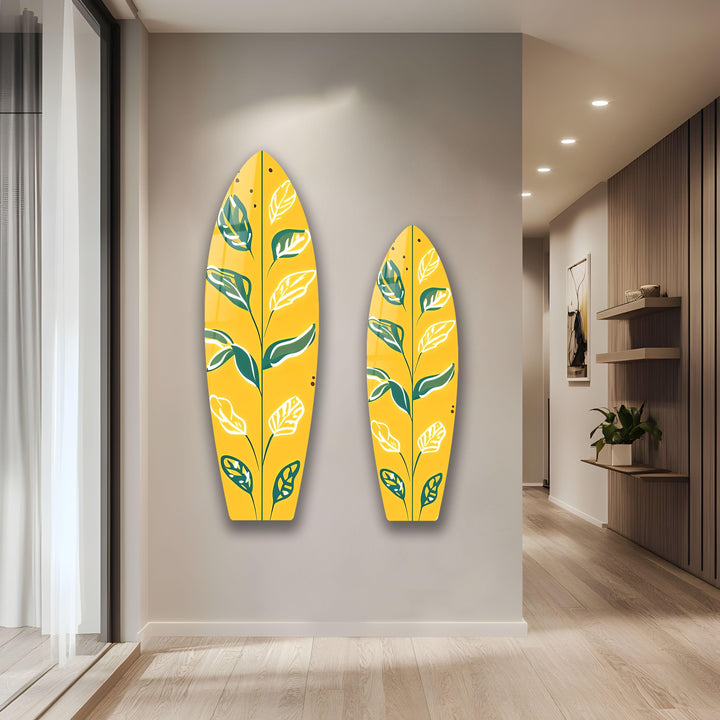 Gelb-Grüne Blätter Surfbrett Wandkunst