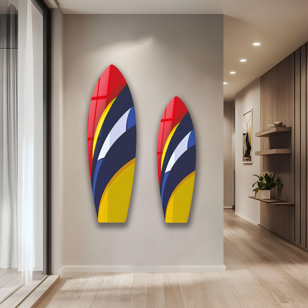 Surfbrett-Wandkunst in Gelb und Dunkelblau