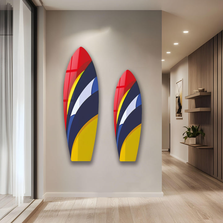 Surfbrett-Wandkunst in Gelb und Dunkelblau