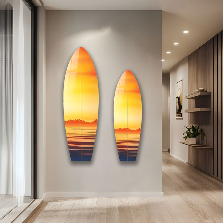 Orange Sonnenuntergang Surfbrett Wandkunst