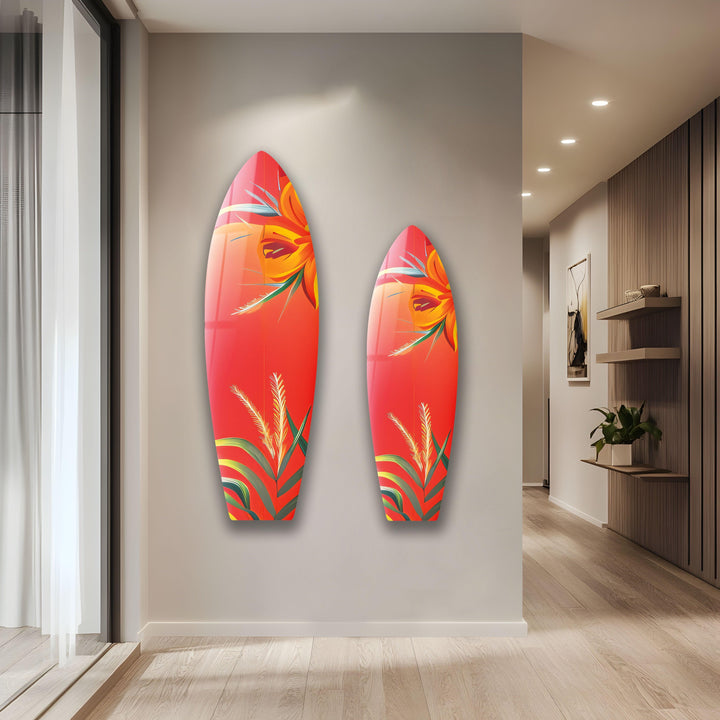 Botanisches rotes Surfbrett-Wandbild