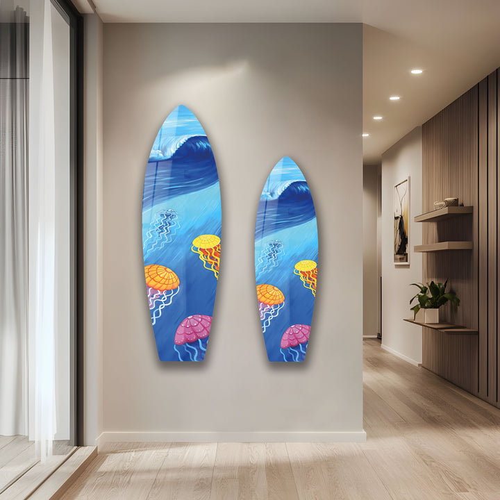 Quallen Surfbrett Wandkunst