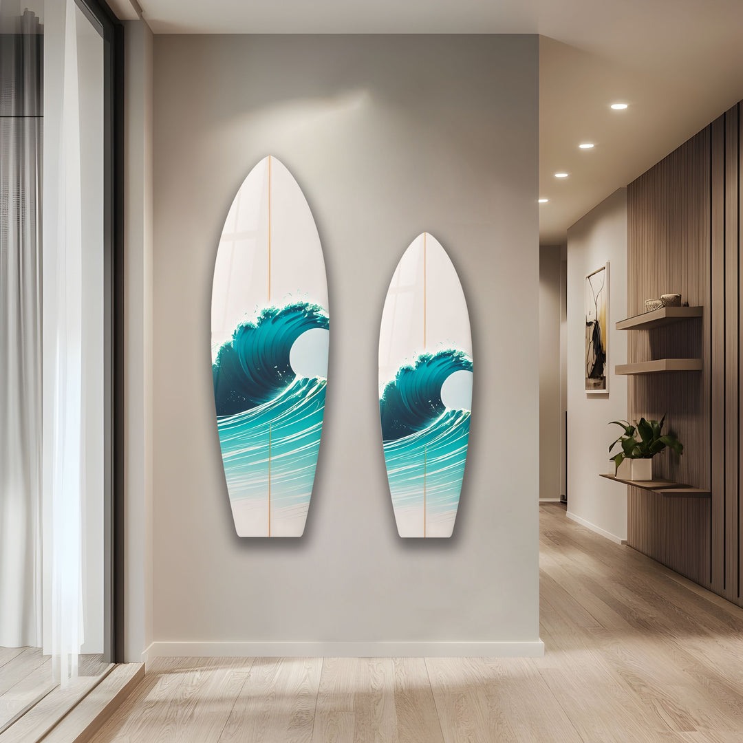 Weiße Meereswellen Surfbrett Wandkunst