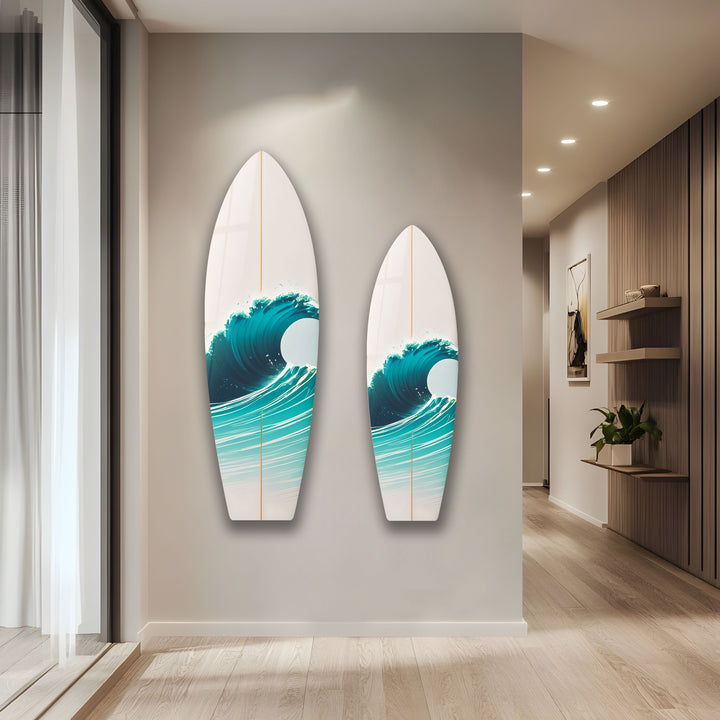 Weiße Meereswellen Surfbrett Wandkunst