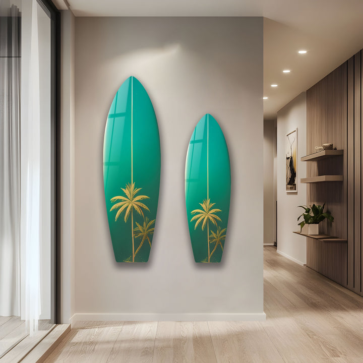 Grüne Palmen Surfbrett Wandkunst