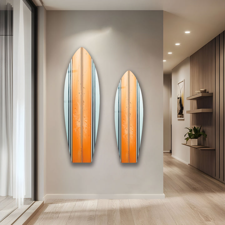 Orange weiße Linien Surfbrett Wandkunst