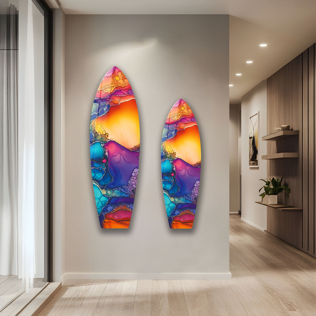 Farbig gebeizte Surfbrett-Wandkunst