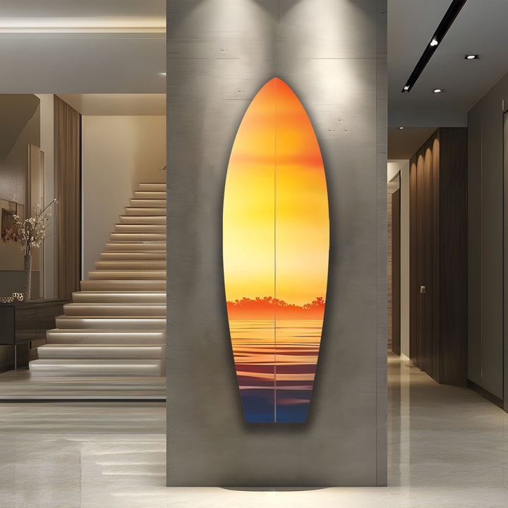 Orange Sonnenuntergang Surfbrett Wandkunst