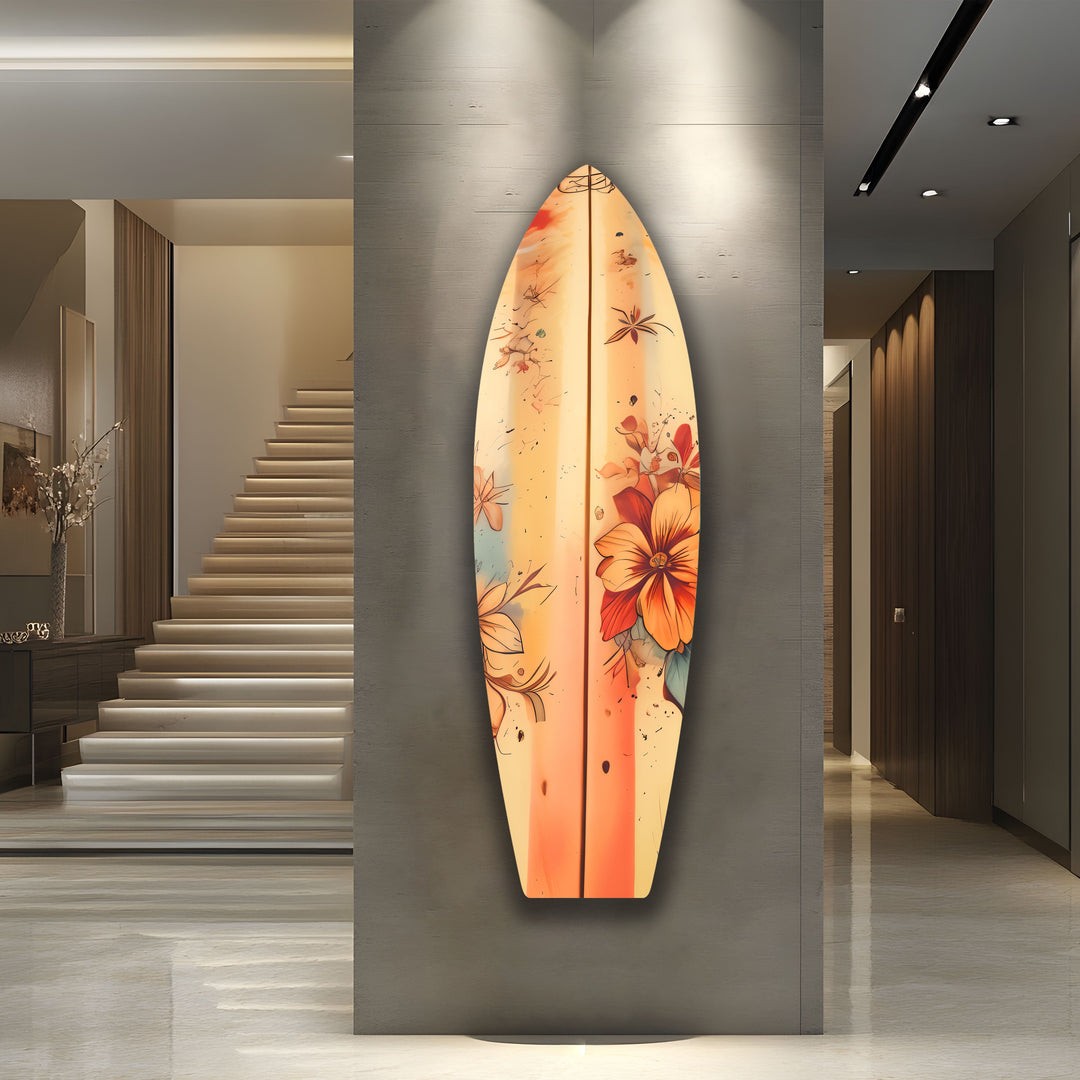 Beige Blumen Kunst Surfbrett Wandkunst