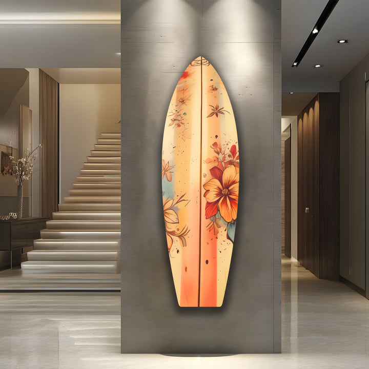Beige Blumen Kunst Surfbrett Wandkunst