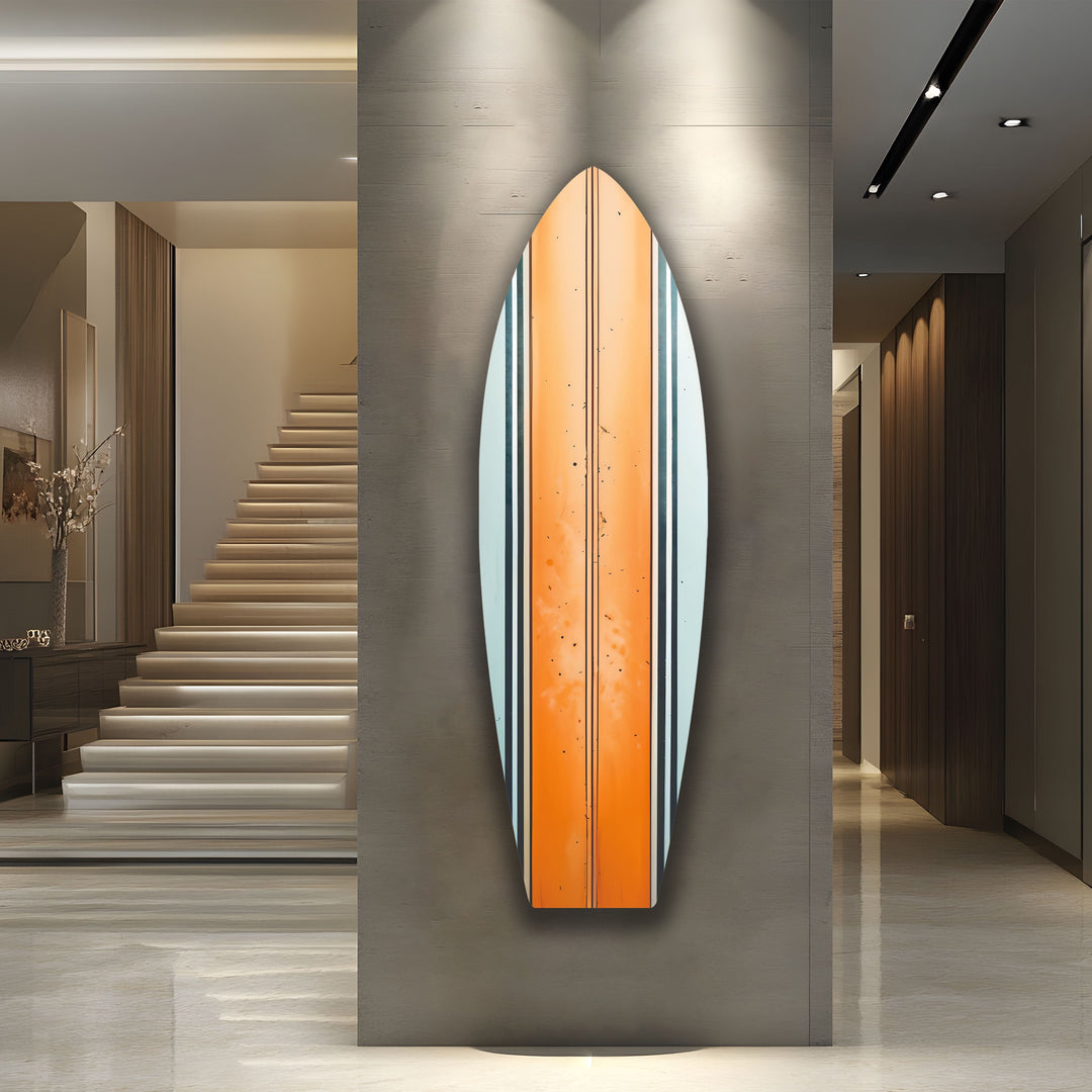 Orange weiße Linien Surfbrett Wandkunst