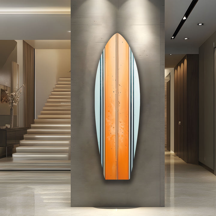 Orange weiße Linien Surfbrett Wandkunst