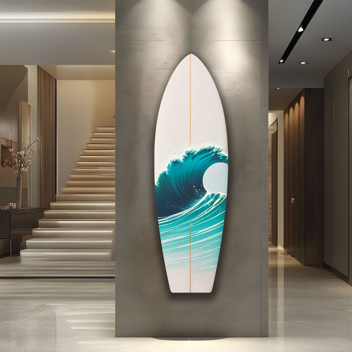 Weiße Meereswellen Surfbrett Wandkunst