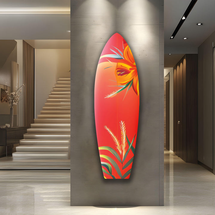 Botanisches rotes Surfbrett-Wandbild