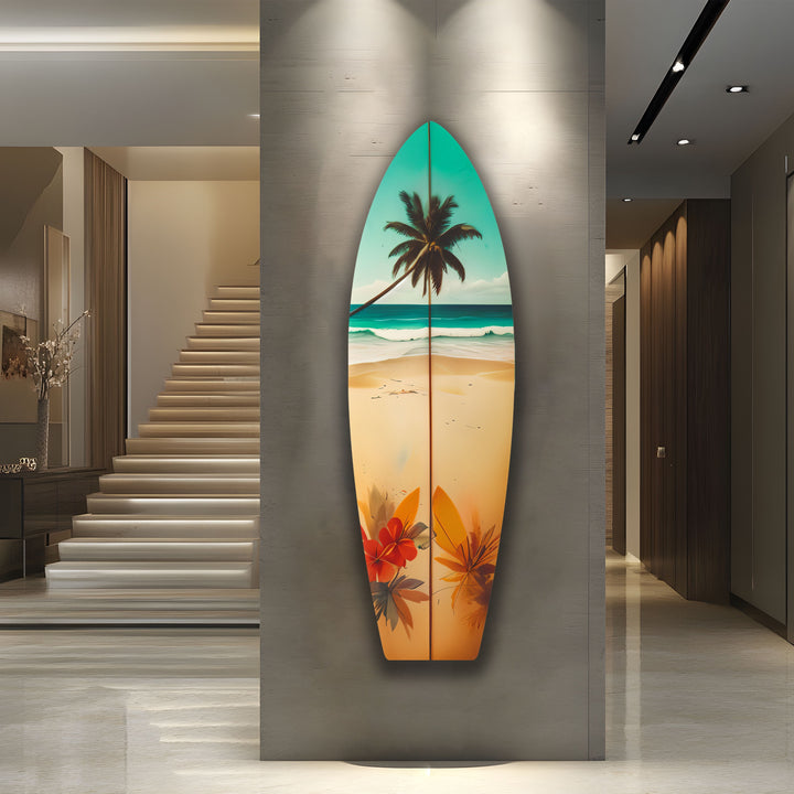 Tropical Palm Surfboard Wall Art – Coastal Beach Decor